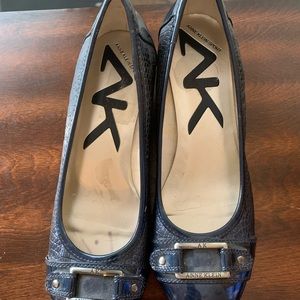 Anne Klein Sport Navy Blue Patent Leather Wedge Heel 7.5M